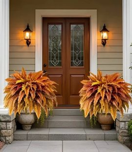 Artificial Fall Plants and Ferns for Outdoors Set of 2Bouquets 39" Diam Fake Boston Femn Shrubs for AutumnGarden Porch Decor Fall-2PCS
